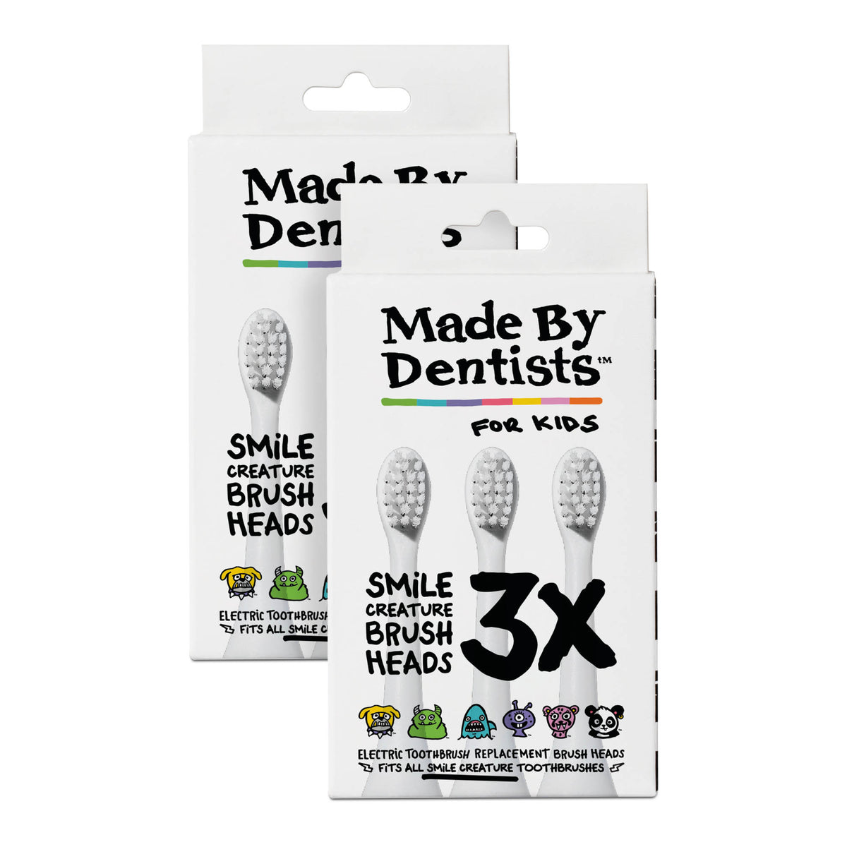 Made By Dentists Kids Electric Toothbrush Replacement Heads β 6 Heads (2x3) - Soft Bristles Brush Head for Gentle Care, 18 Months Supply