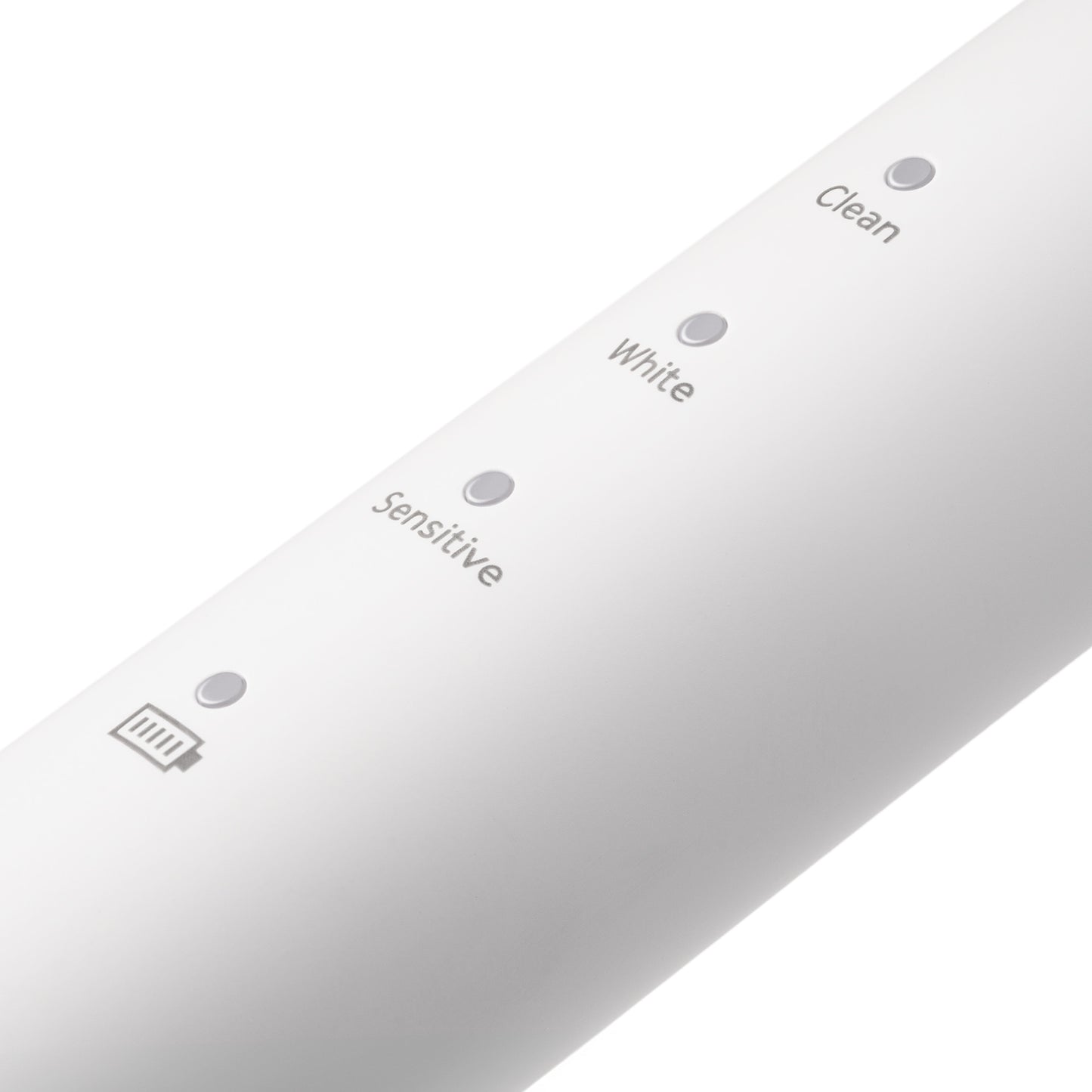Close-up of the mode settings on the white Sonic Toothbrush handle