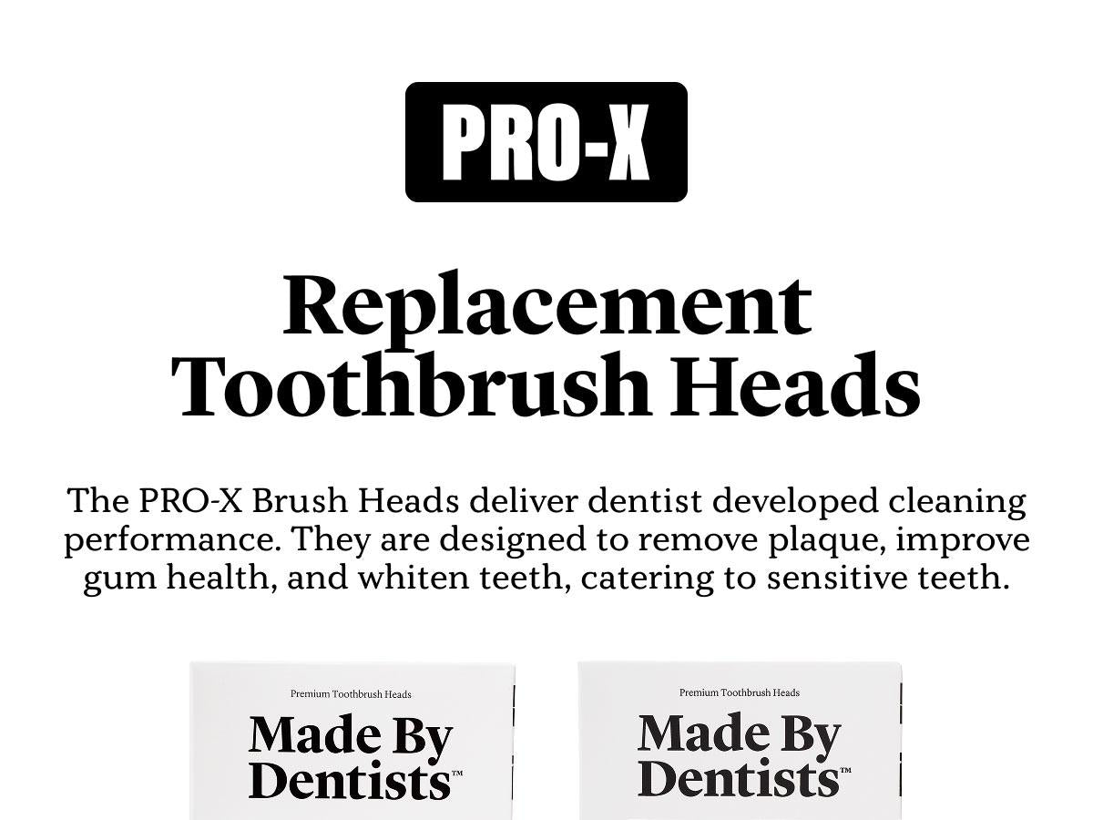 Made by Dentists PRO-X Replacement Brush Heads Compatible with PRO-X Sonic Toothbrush 3 Pack Dentist-Designed Deep Plaque Removal Soft Bristles Travel-Ready