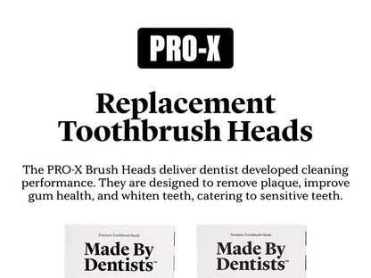 Made by Dentists PRO-X Replacement Brush Heads Compatible with PRO-X Sonic Toothbrush 3 Pack Dentist-Designed Deep Plaque Removal Soft Bristles Travel-Ready