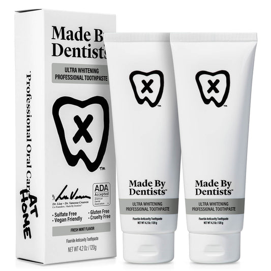 Made By Dentists Professional Sensitive + Whitening Toothpaste - Advanced Daily Whitening Toothpaste for Sensitive Teeth, ADA Approved, Vegan, Sulfate-Free, 2 x 4.2oz, Hydrogen Peroxide & Baking Soda, Cavity & Gum Protection