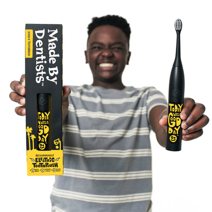 Made By Dentists Sonic X Electric Toothbrush – Rechargeable, 8X Plaque Removal, 2 Speed Modes, 2-Minute Timer, 6 Brush Heads Included, Today Was A Good Day Edition, Kids Sonic Toothbrush
