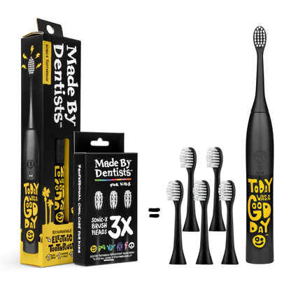 Made By Dentists Sonic X Electric Toothbrush – Rechargeable, 8X Plaque Removal, 2 Speed Modes, 2-Minute Timer, 6 Brush Heads Included, Today Was A Good Day Edition, Kids Sonic Toothbrush