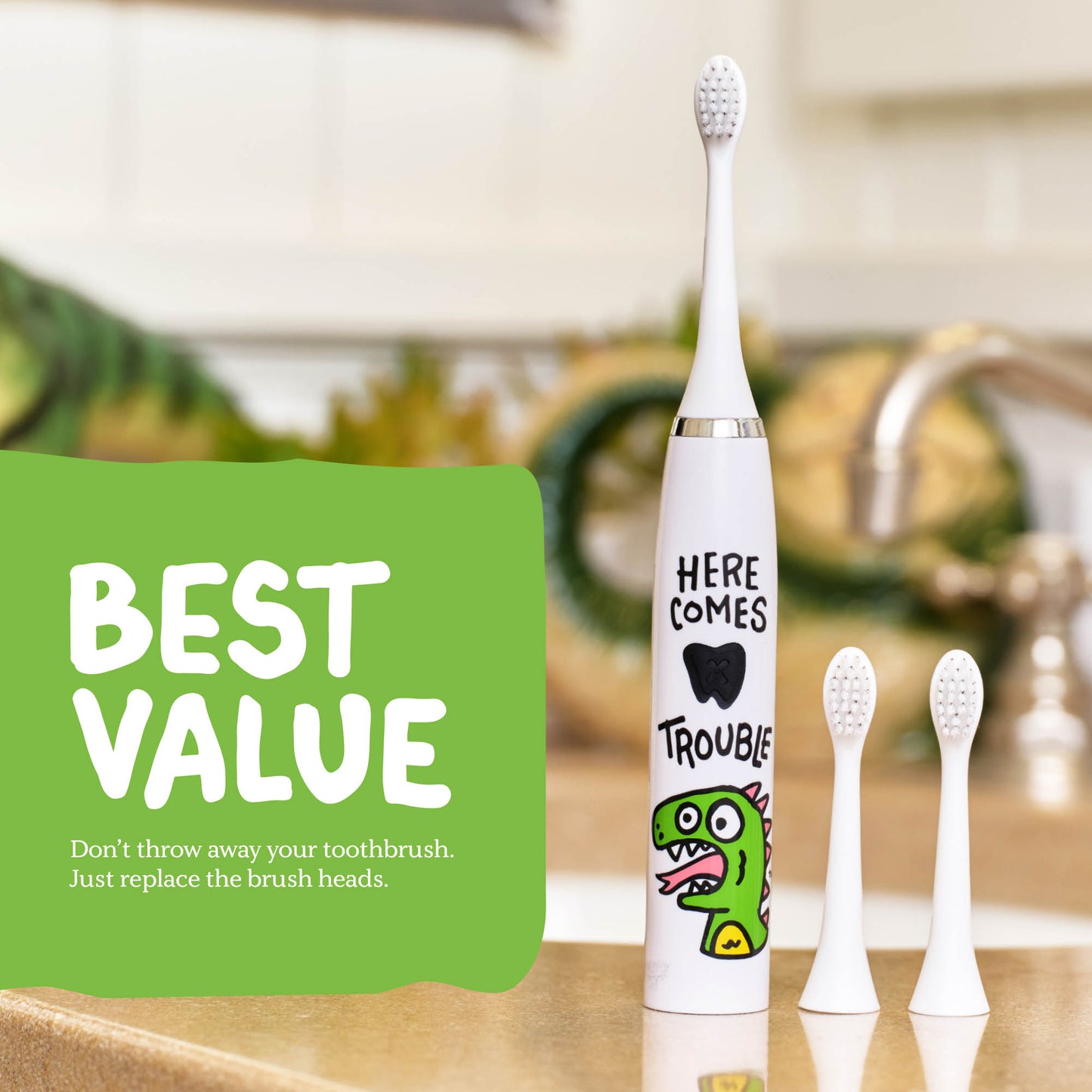 Dino Electric Toothbrush + 3 Brush Heads