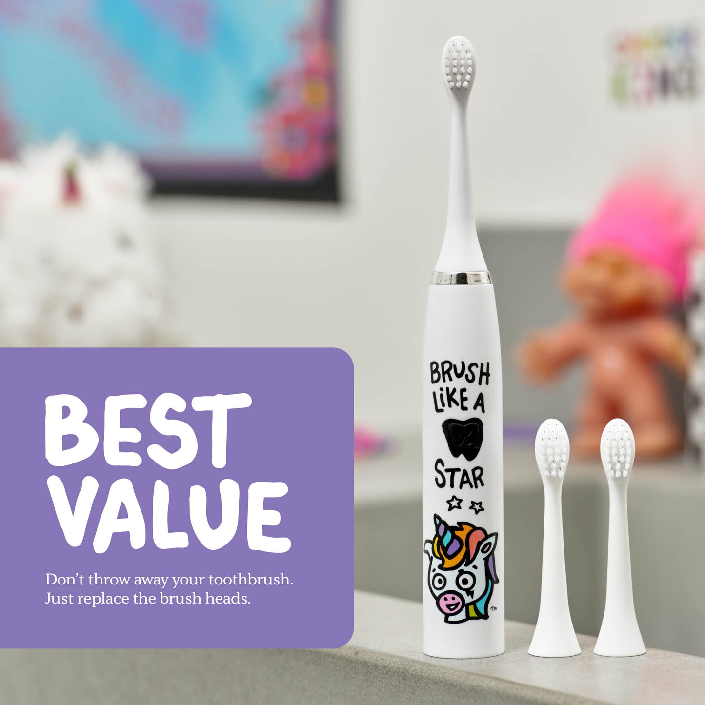 Unicorn Electric Toothbrush + 3 Brush Heads